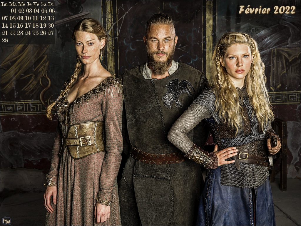 Calendrier de fvrier 2022 Vikings avec Aslaug, Ragnar et Lagertha